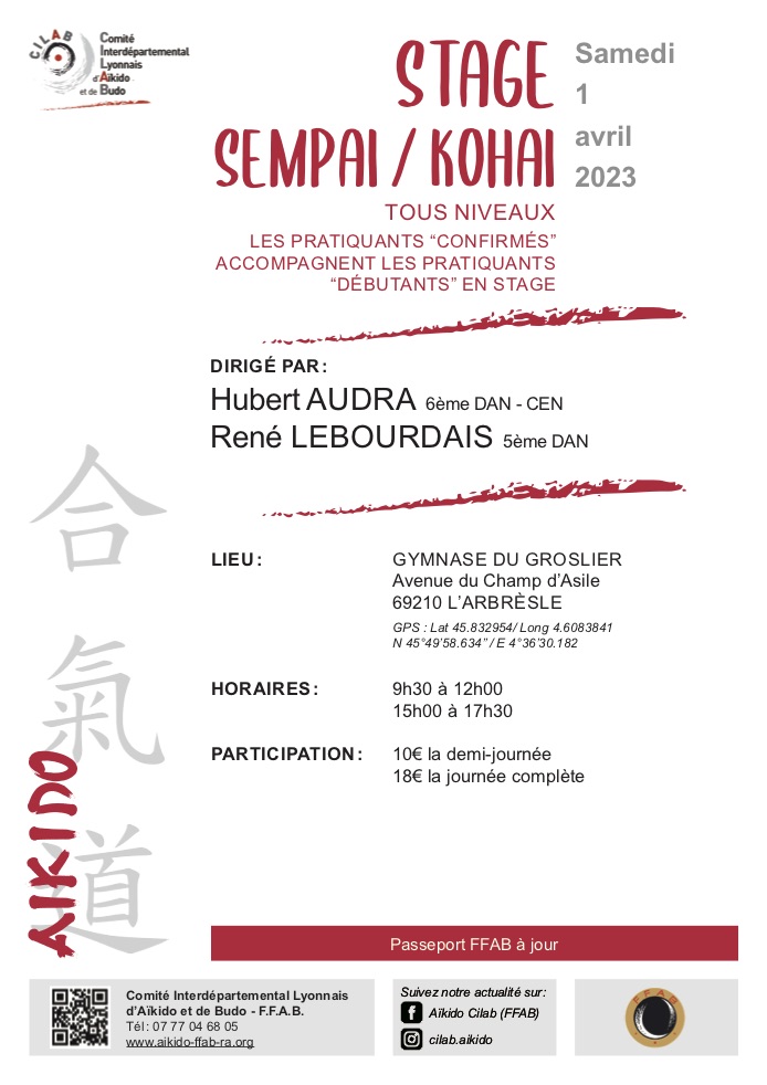 Lire la suite à propos de l’article Stage Aïkido Sempaï/Kohaï – 01/04/2023