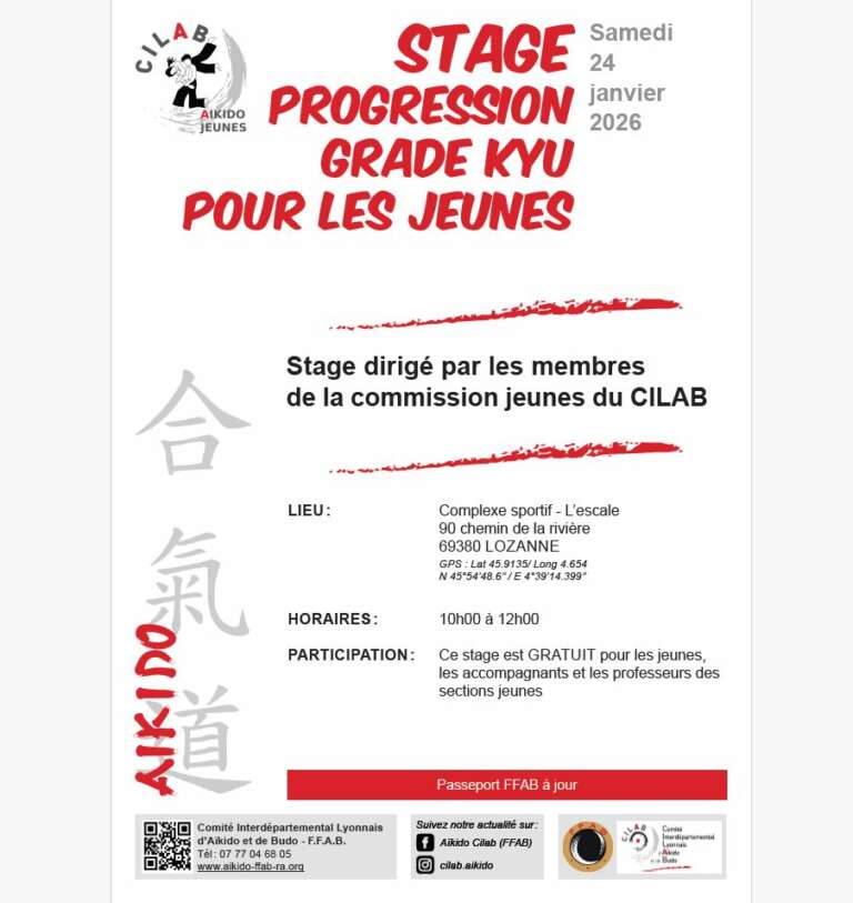 Lire la suite à propos de l’article Stage jeunes progression grade KYU Lozanne