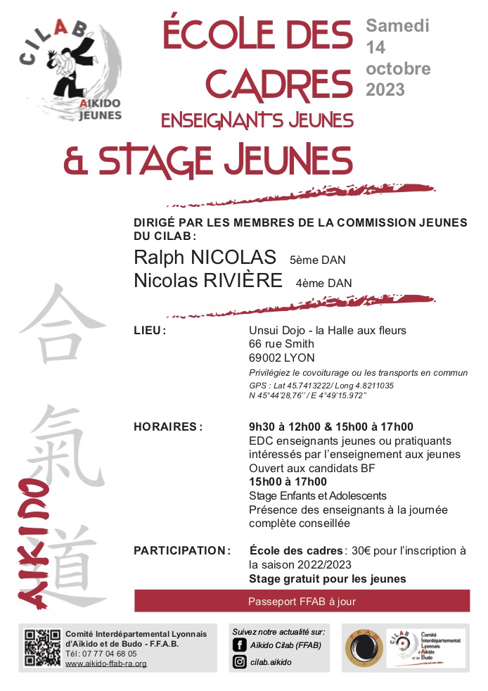 Stage AIKIDO enseignants et stage aikido jeunes