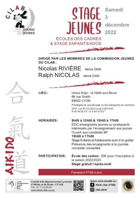 Lire la suite à propos de l’article Ecoles des Cadres & Stage JEUNES – 03/12/2022
