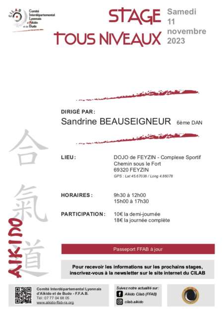 Lire la suite à propos de l’article Stage Aïkido Tous niveaux – 11/11/2023